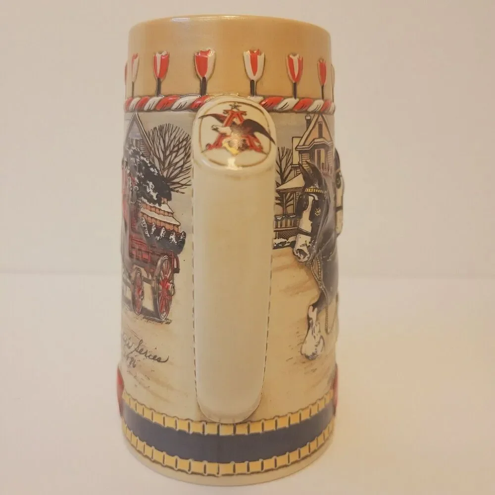 1986 BUDWEISER Holiday Beer Stein Mag Clydesdales Ceramarte Made B Series